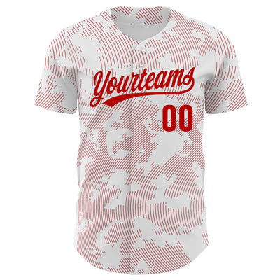 Custom White Red 3D Pattern Design Curve Lines Authentic Baseball Jersey