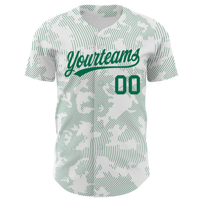 Custom White Kelly Green 3D Pattern Design Curve Lines Authentic Baseball Jersey