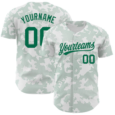 Custom White Kelly Green 3D Pattern Design Curve Lines Authentic Baseball Jersey