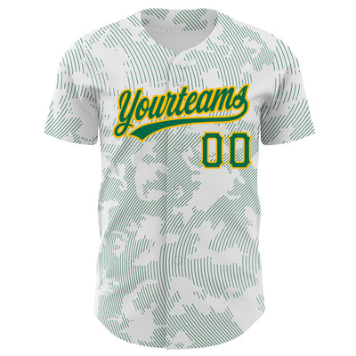 Custom White Kelly Green-Gold 3D Pattern Design Curve Lines Authentic Baseball Jersey