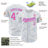 Custom White Pink-Light Blue 3D Pattern Design Curve Lines Authentic Baseball Jersey