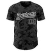 Custom Black White 3D Pattern Design Curve Lines Authentic Baseball Jersey