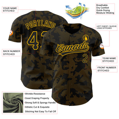 Custom Black Gold 3D Pattern Design Curve Lines Authentic Baseball Jersey