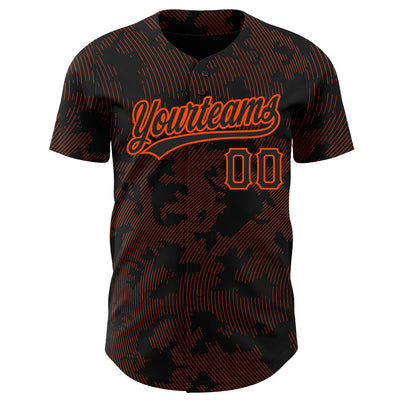 Custom Black Orange 3D Pattern Design Curve Lines Authentic Baseball Jersey