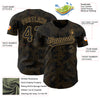 Custom Black Old Gold 3D Pattern Design Curve Lines Authentic Baseball Jersey