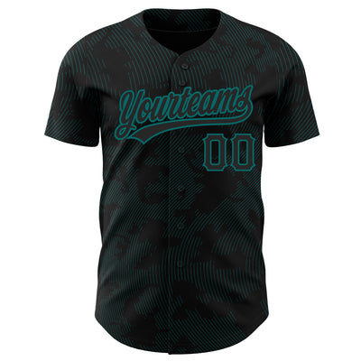 Custom Black Teal 3D Pattern Design Curve Lines Authentic Baseball Jersey