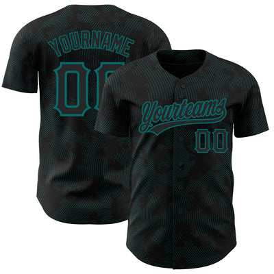 Custom Black Teal 3D Pattern Design Curve Lines Authentic Baseball Jersey