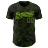 Custom Black Neon Green 3D Pattern Design Curve Lines Authentic Baseball Jersey