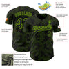 Custom Black Neon Green 3D Pattern Design Curve Lines Authentic Baseball Jersey