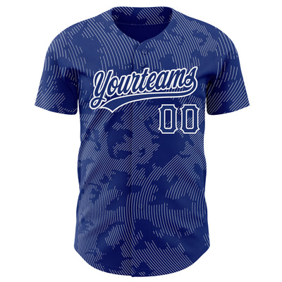 Custom Royal White 3D Pattern Design Curve Lines Authentic Baseball Jersey