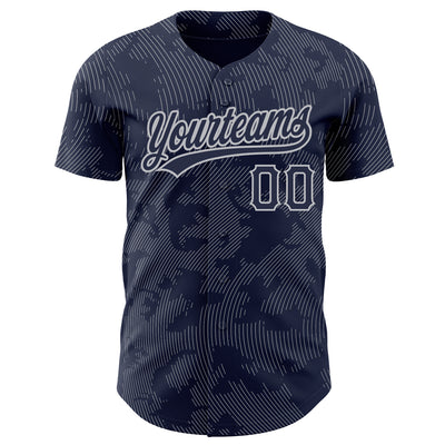 Custom Navy Gray 3D Pattern Design Curve Lines Authentic Baseball Jersey