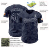 Custom Navy Gray 3D Pattern Design Curve Lines Authentic Baseball Jersey