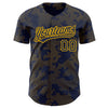 Custom Navy Gold 3D Pattern Design Curve Lines Authentic Baseball Jersey