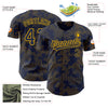 Custom Navy Gold 3D Pattern Design Curve Lines Authentic Baseball Jersey