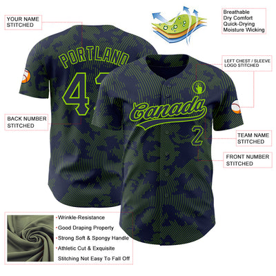 Custom Navy Neon Green 3D Pattern Design Curve Lines Authentic Baseball Jersey