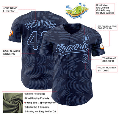 Custom Navy Light Blue 3D Pattern Design Curve Lines Authentic Baseball Jersey