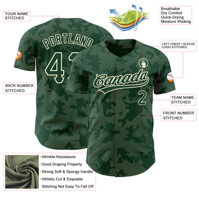 Custom Green Cream 3D Pattern Design Curve Lines Authentic Baseball Jersey