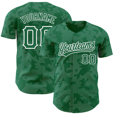 Custom Kelly Green White 3D Pattern Design Curve Lines Authentic Baseball Jersey