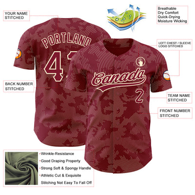 Custom Crimson Cream 3D Pattern Design Curve Lines Authentic Baseball Jersey