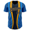 Custom Royal Navy-Old Gold 3D Pattern Design Side Stripes Authentic Baseball Jersey