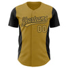 Custom Old Gold Black 3D Pattern Design Side Stripes Authentic Baseball Jersey