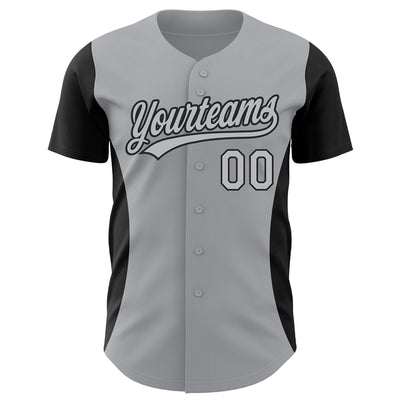 Custom Gray Black 3D Pattern Design Side Stripes Authentic Baseball Jersey