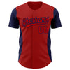 Custom Red Navy 3D Pattern Design Side Stripes Authentic Baseball Jersey