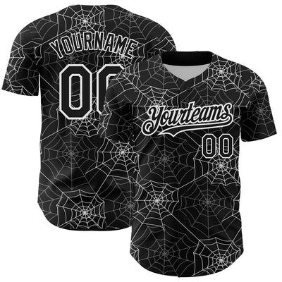 Custom Black White 3D Pattern Design Spider Web Authentic Baseball Jersey