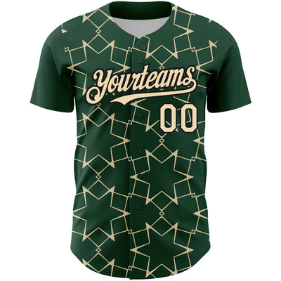 Custom Green Cream-Black 3D Pattern Design Star Lines Authentic Baseball Jersey