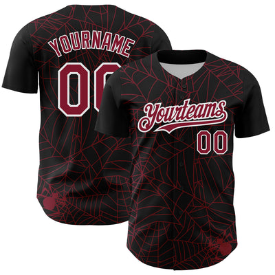 Custom Black Crimson-White 3D Pattern Design Spider Web Authentic Baseball Jersey