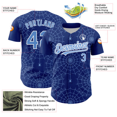 Custom Royal Light Blue-White 3D Pattern Design Spider Web Authentic Baseball Jersey