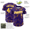 Custom Purple Gold-White 3D Pattern Design Zodiac Authentic Baseball Jersey