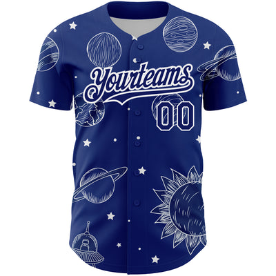 Custom Royal White 3D Pattern Design Planets Authentic Baseball Jersey