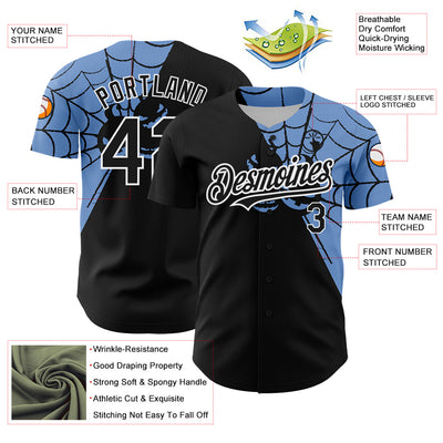 Custom Black Light Blue-White 3D Pattern Design Spider Web Authentic Baseball Jersey