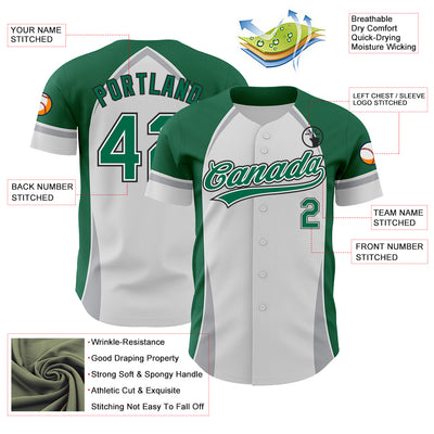 Custom White Kelly Green Gray-Black 3D Pattern Design Curve Solid Authentic Baseball Jersey