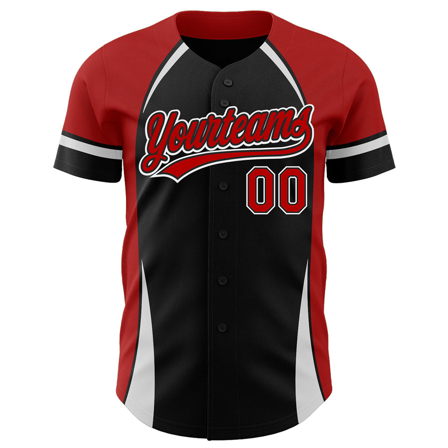 Custom Black Red-White 3D Pattern Design Curve Solid Authentic Baseball Jersey