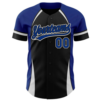 Custom Black Royal-White 3D Pattern Design Curve Solid Authentic Baseball Jersey