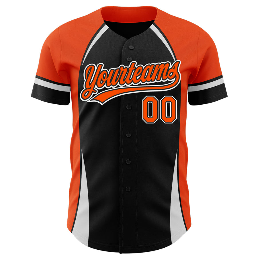 Custom Black Orange-White 3D Pattern Design Curve Solid Authentic Baseball Jersey