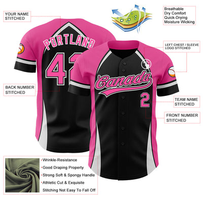 Custom Black Pink-White 3D Pattern Design Curve Solid Authentic Baseball Jersey