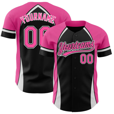 Custom Black Pink-White 3D Pattern Design Curve Solid Authentic Baseball Jersey