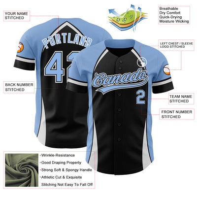 Custom Black Light Blue-White 3D Pattern Design Curve Solid Authentic Baseball Jersey