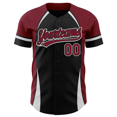 Custom Black Crimson-White 3D Pattern Design Curve Solid Authentic Baseball Jersey