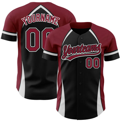 Custom Black Crimson-White 3D Pattern Design Curve Solid Authentic Baseball Jersey