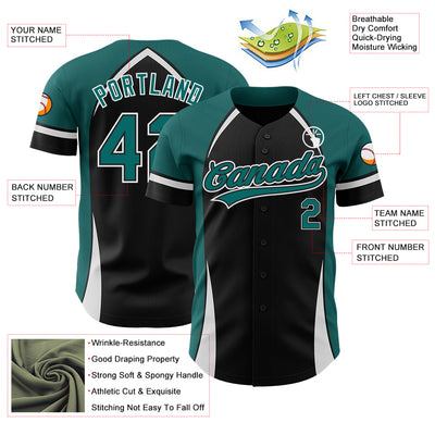 Custom Black Teal-White 3D Pattern Design Curve Solid Authentic Baseball Jersey