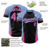 Custom Black Pink-Light Blue 3D Pattern Design Curve Solid Authentic Baseball Jersey