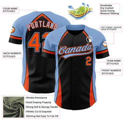 Custom Black Orange-Powder Blue 3D Pattern Design Curve Solid Authentic Baseball Jersey