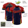 Custom Navy Red-Old Gold 3D Pattern Design Curve Solid Authentic Baseball Jersey