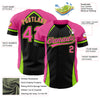 Custom Black Pink-Neon Green 3D Pattern Design Curve Solid Authentic Baseball Jersey