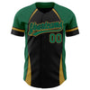 Custom Black Kelly Green-Old Gold 3D Pattern Design Curve Solid Authentic Baseball Jersey