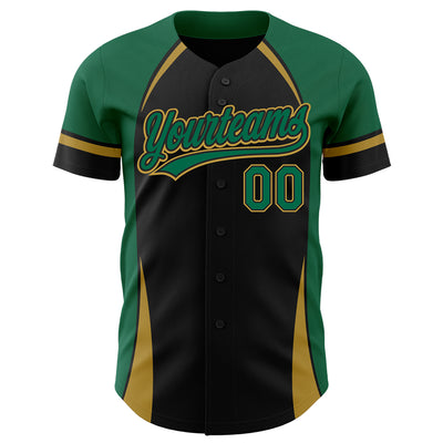 Custom Black Kelly Green-Old Gold 3D Pattern Design Curve Solid Authentic Baseball Jersey